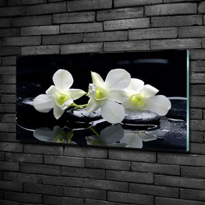 Glass Wall Art, Orchid Flower Glass Print, Black Print On Tempered Glass, White Wall Decor, Floral Wall Art, Personalized Glass Print