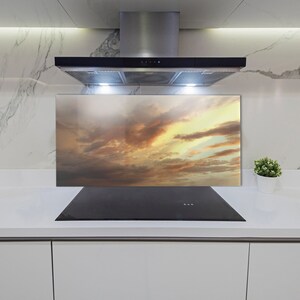 Köksglaspanel, Väggskydd, Sunrise Bakstänkskydd För Kök, Gul Glasstänkskydd, Beige, Himmelsblått, Härdat Glas, Härdat Glas