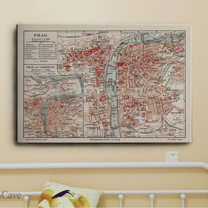 Oude kaart Praag 1894 katoenen canvas, digitale print, kaartposter, kunstcollectie, reproductie, housewarming #788