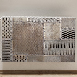 Radiator Cover, Grunge Metal Pattern Heating Cover, Bronze Magnet Cover For The Radiator, Beige Magnet Mat, Abstract Radiator Cover For Home