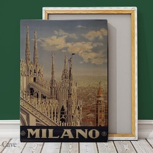 Milano Italy Travel Poster Cotton Canvas, Digital Print, Retro Travel Poster, Reproduction, Home Interior, Vibrant Colors #384