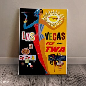 Las Vegas Fly TWA David Klein Cotton Canvas, Digital Print, Retro Travel Poster, Souvenir, Unique Gift, Office Decor #71