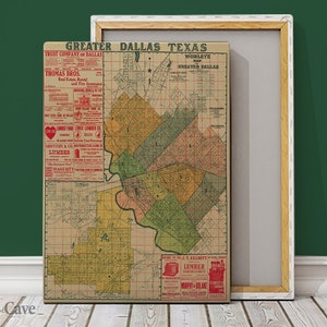 Alte Karte Dallas 1900 Texas Baumwolle Leinwand, Digitaldruck, Karte Poster, Vintage Illustration, kultiger Designer #745