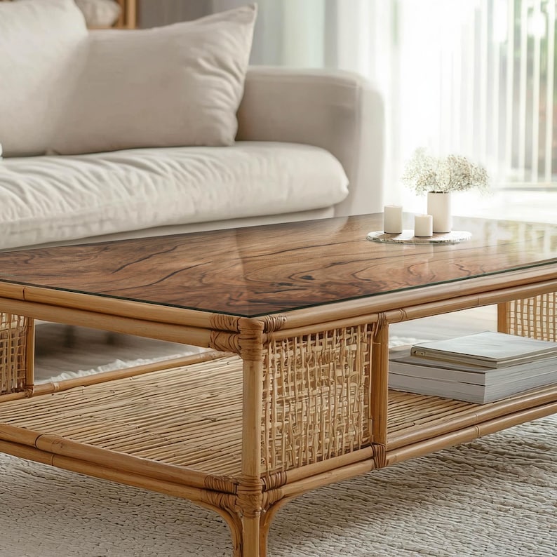 Natural Wood Pattern Glass Table Top, Brown Scandinavian-style Glass ...