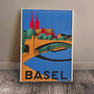 Basel Switzerland Travel Poster Cotton Canvas, Digital Print, Retro Travel Poster, Holiday Decor, Large Print, Office Decor #415
