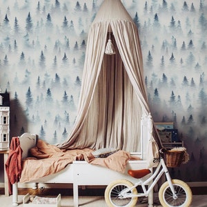 Charming Wallpaper Removable Mural, Foggy forest removable wallpaper blue and white #62T
