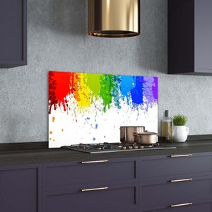 Kitchen Glass Panel, Wall Protector, Rainbow Spots Splashback, Green Backsplash Panel, Red, Abstract, Tempered Glass, Toughened Glass
