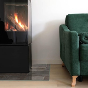 Focolare rettangolare in lamiera forata, decorazione per camino beige, estensione in vetro per focolare, elegante piastra per focolare.