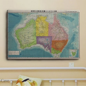 Alte Karte des Zweiten Weltkriegs Japanische Luftfahrt Karte von Australien Baumwollleinwand, Digitaldruck, Landkarte Poster, Designer Print, alte Drucke #556