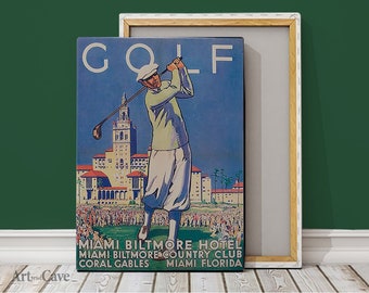 Miami Golf Travel Poster Cotton Canvas, Digital Print, Retro Travel Poster, Souvenir, Home Interior, Iconic Designer #323