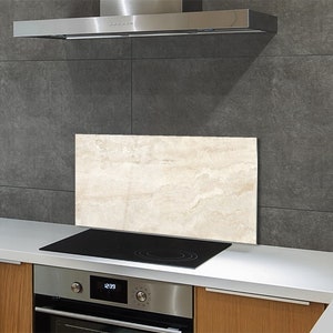 Kitchen Glass Panel, Wall Protector, Marble Stone Texture Backsplash, Beige Splashback For Kitchem, Orange, Stone, Tempered Glass
