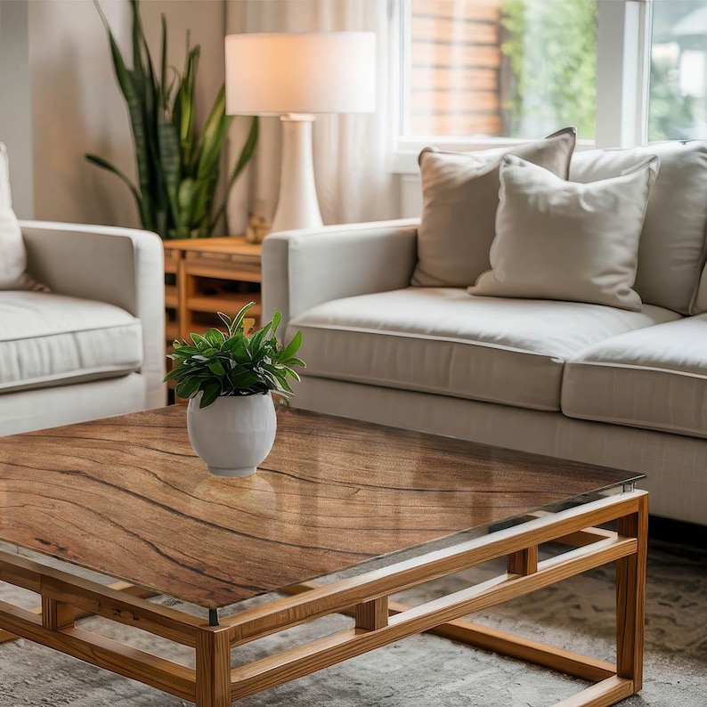 Natural Wood Pattern Glass Table Top, Brown Scandinavian-style Glass ...