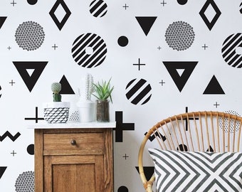 Abstract Geometric removable wallpaper, Simple wall mural, Scandinavian wall decor, Peel and stick, Removable, Reusable MAF068
