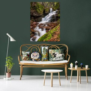 Waterfall Among Rock Print, Canvas Art, Panel Art, Nature Print, Printable Photography, Forest, Beauty, Waterfall, Trees, Woodland, Rocks