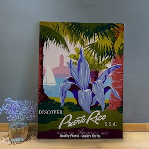 Puerto Rico USA Travel Poster Cotton Canvas, Digital Print, Retro Travel Poster, Designer Print, Fine Art, Iconic Designer #454