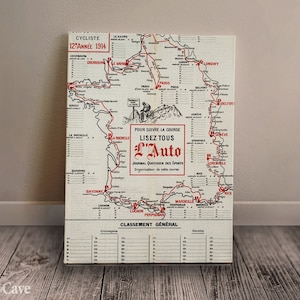 Tour de France Karte Poster Baumwollleinen, Digitaldruck, Retro Automobil, Antike Dekoration, Illustrationsdruck, Klassische Wanddekoration #161