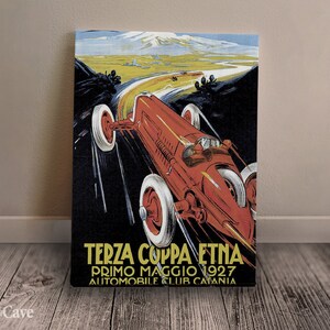 レトログランプリポスター テルツァ コッパ エトナ プリモ マッジョ コットンキャンバス、クラシック自動車、モダンインテリア、ツール・ド・フランス #929