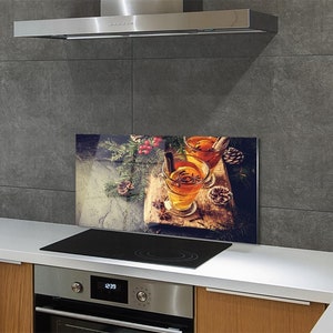Kitchen Glass Panel, Wall Protector, Winter Tea Splashback For Kitchem, Orange Kitchen Panel For Wall, Green, Beverage, Tempered Glass