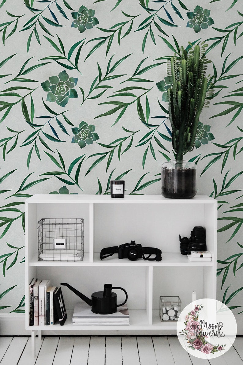 Reusable Peel and stick Removable Repositionable MAF178 Leaves wall decor Succulent With Leaves removable wallpaper Flowers wall mural