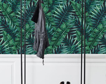 Charmant papier peint amovible, feuilles de palmiers tropicaux, papier peint amovible vert et gris, réutilisable #302T