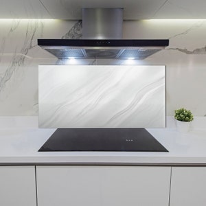Kitchen Glass Panel, Wall Protector, Marble Wall Splashback For Kitchem, Beige Kitchen Panel For Wall, White, Stone, Tempered Glass