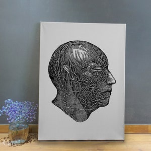 Retro Anatomical Prints Head Nerves Cotton Canvas, Digital Print, Anatomy Art, Antique Decor, Old World, Cotton Fabric #628