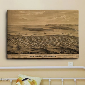 Jahr alte San Diego Karte Kalifornien Baumwolle Leinwand, Digitaldruck, Karte Poster, hoher Qualität, gealterter Druck, Art Collection #107