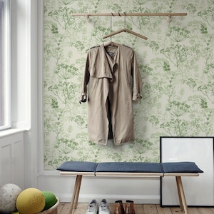 Carta da parati francese alle erbe, murale rimovibile, stacca e attacca, autoadesiva, carta da parati verde riutilizzabile, decorazione murale botanica #374T