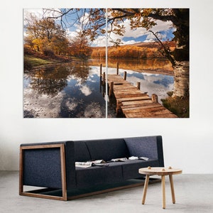 Quiet Lake in Autumn Wall Decor, Landscape, Trees Home Decor, Cool Poster, Fall Room Decor, Park, Nature, Lake Bridge Poster Print, Art