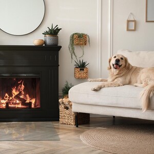 Caminetto rettangolare in vetro trasparente, moderno focolare in vetro temperato, elegante stile minimalista