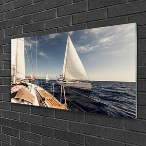 Glass Wall Art, Sea Sailing Print On Tempered Glass , Blue Tempered Glass, White Wall Decor, Sailboat Glass Print, Personalized Glass Print