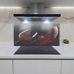 Kitchen Glass Panel, Wall Protector, Bottle Of Red Wine Backsplash, Black Wall, Silver Glass Splashback, Beverage Kitchen Wall Protection