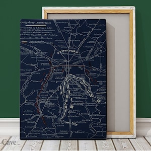 Ancienne carte toile de coton du champ de bataille de Gettysburg, impression numérique, affiche de carte, collection d'art, impression moderne, anciens maîtres #89