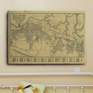 San Mateo Burlingame Hillsborium San Carlos Belmont Karte 1938 Baumwollleinen, Digitaldruck, Karte Poster, Reproduktion, alte Drucke #750