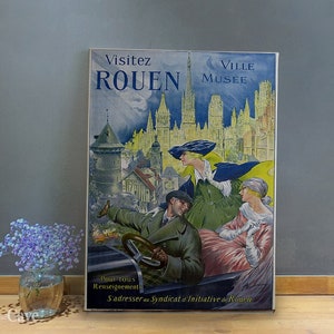 Visit Rouen France Travel Poster Cotton Canvas, Digital Print, Retro Travel Poster, Holiday Decor, Portrait Painting, Old Masters #310