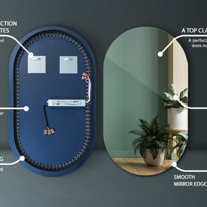 Miroir ovale LED chaude/neutre/froide, miroir lumineux, miroir mural élégant, miroir décoratif, miroir de salle de bain, miroir de courtoisie image 7