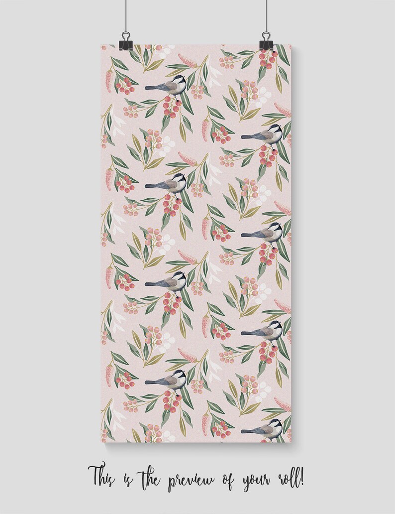 Sparrow With Flowers wall decor Repositionable Sparrow wall mural Reusable Removable MAF022 Peel and stick Leaves removable wallpaper