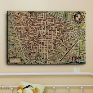 Braun e Hogenberg Vecchia mappa e incisione da Bologna Italia 1582 Tela di cotone, stampa digitale, poster mappa, classico, metà secolo #775