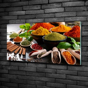 Glass Wall Art, Food & Beverage Glass Print, Red Glass Picture, Green Wall Decor, Spices Wall Art, Glassware, Vivid Colors