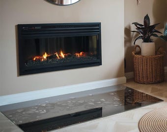 Abstract Cloud Of Solids Rectangular Stove Hearth Plate, Black Fireplace Decoration, Glass Fireplace Floor Plate, Modern Fireplace Hearth