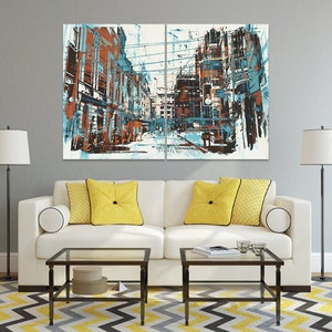 Illustration Of Urban Street, Wall Hanging Paint, Printable Art, Fine Art, Decoration, Large Print, Framed Canvas, Home Decor, Cool Poster