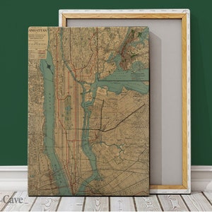 Alte New York und Manhattan Karte 1924 Baumwolle Leinwand, Digitaldruck, Karte Poster, Retro Wand Dekoration, Fine Art, kultiger Designer #756