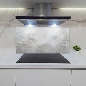 Kitchen Glass Panel, Wall Protector, Stone Walls Splashback, Beige Kitchen Backsplash, Gray Kitchen Wall Protection, Brick, Tempered Glass