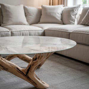 Marble Imitation Glass Table Top, White Round Glass Table Cover, Scratch-Resistant Glass Table Layer, Modern Glass Tabletop