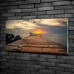 Art mural en verre, impression paysage marin sur verre trempé, verre trempé marron, décoration murale grise, impression sur verre coucher de soleil, impression sur verre personnalisée