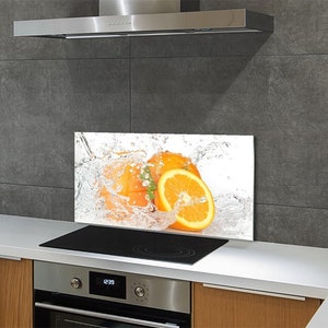 Kitchen Glass Panel, Wall Protector, Oranges In Water Backsplash, Green Glass Splashback, White Wall, Fruits, Tempered Glass