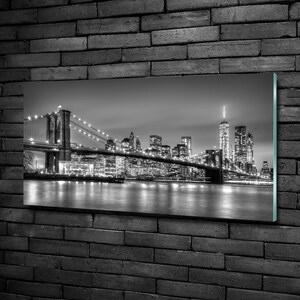 Glass Wall Art, Brooklyn Bridge Glass Print, Black Glass Picture, Gray Wall Decor, City Wall Art, Glassware, Vivid Colors