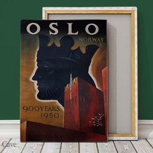 Norway Oslo Travel Poster Cotton Canvas, Digital Print, Retro Travel Poster, Gift Idea, Room Decoration, Mid Century #267