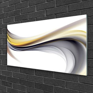 Glass Wall Art, Modern Art Glass Print, Yellow Print On Tempered Glass, Gray Wall Decor, Abstract Wall Art, Glassware, , Real Float Glass