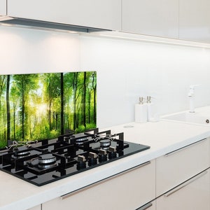 Kitchen Glass Panel, Wall Protector, Fresh Forest Splashback, Green Kitchen Backsplash, Yellow Kitchen Wall Protection, Nature